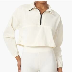 WeWoreWhat White Cropped Nylon Half Zip Pullover Size Small
